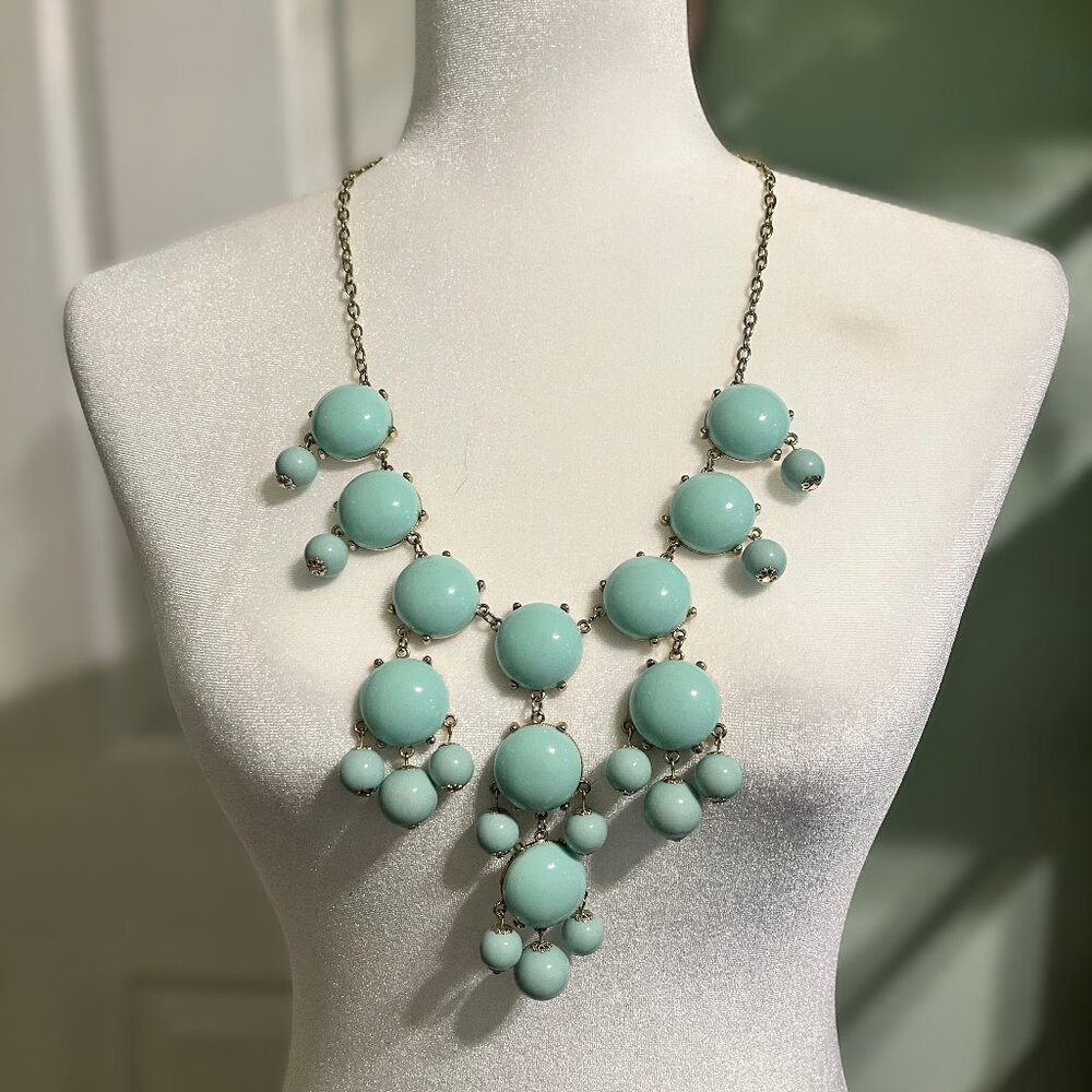 Vintage Simple Addiction Blue Beaded Gold Tone Statement Necklace